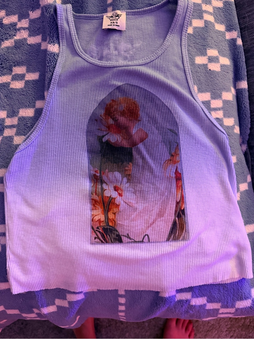 Boys Lie blue & white Ribbed Angel Graphic Tank Top